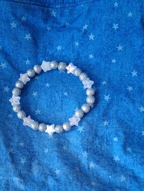 Silver Glitter Star Stretch Bracelet for Women